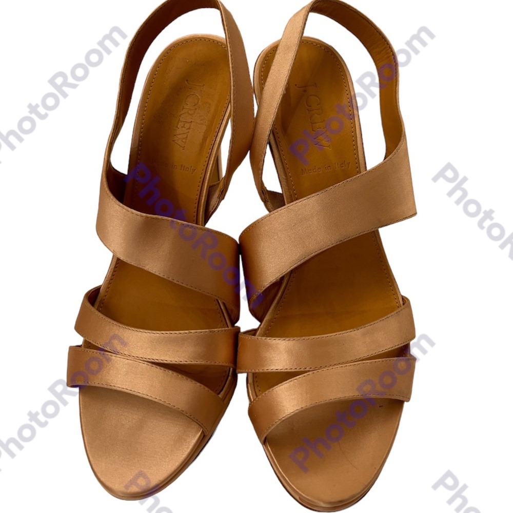 J. Crew Georgina Champagne Colored Satin Sling Back Heels Size 8.5. NWOB